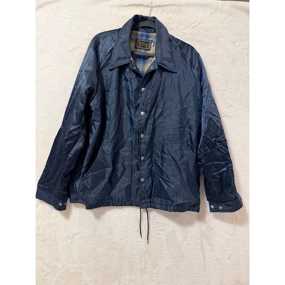 Foreman & Clark Vintage Coaches Jacket Mens Large Navy Blue Plaid Lined Nylon